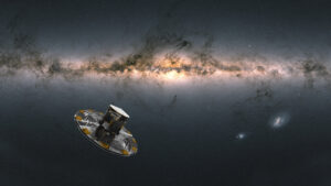 Kunstniku mulje ESA Gaia satelliidist Linnuteed jälgimas.